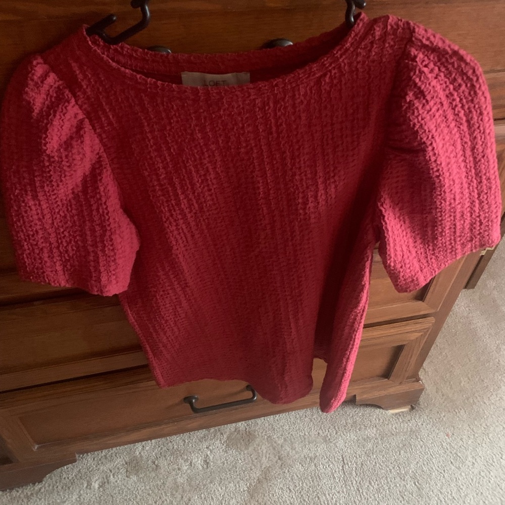 Loft pull over waffle weave rayon short sleeve tops